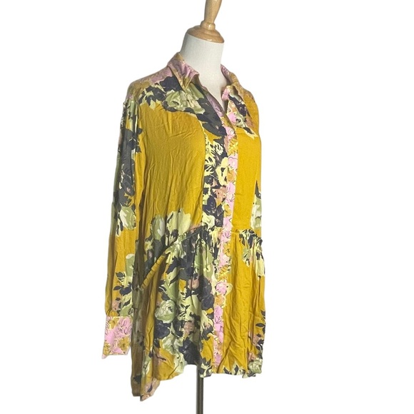NWOT Free People Yellow Floral Brunch A ButtonUp Mini Dress/Blouse S - Picture 14 of 16
